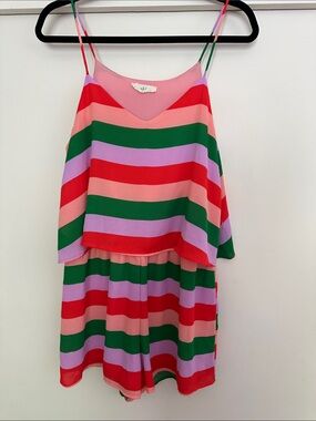 Peach Love California Multicolor Striped Romper - Pink, Red, Green, Lavender
